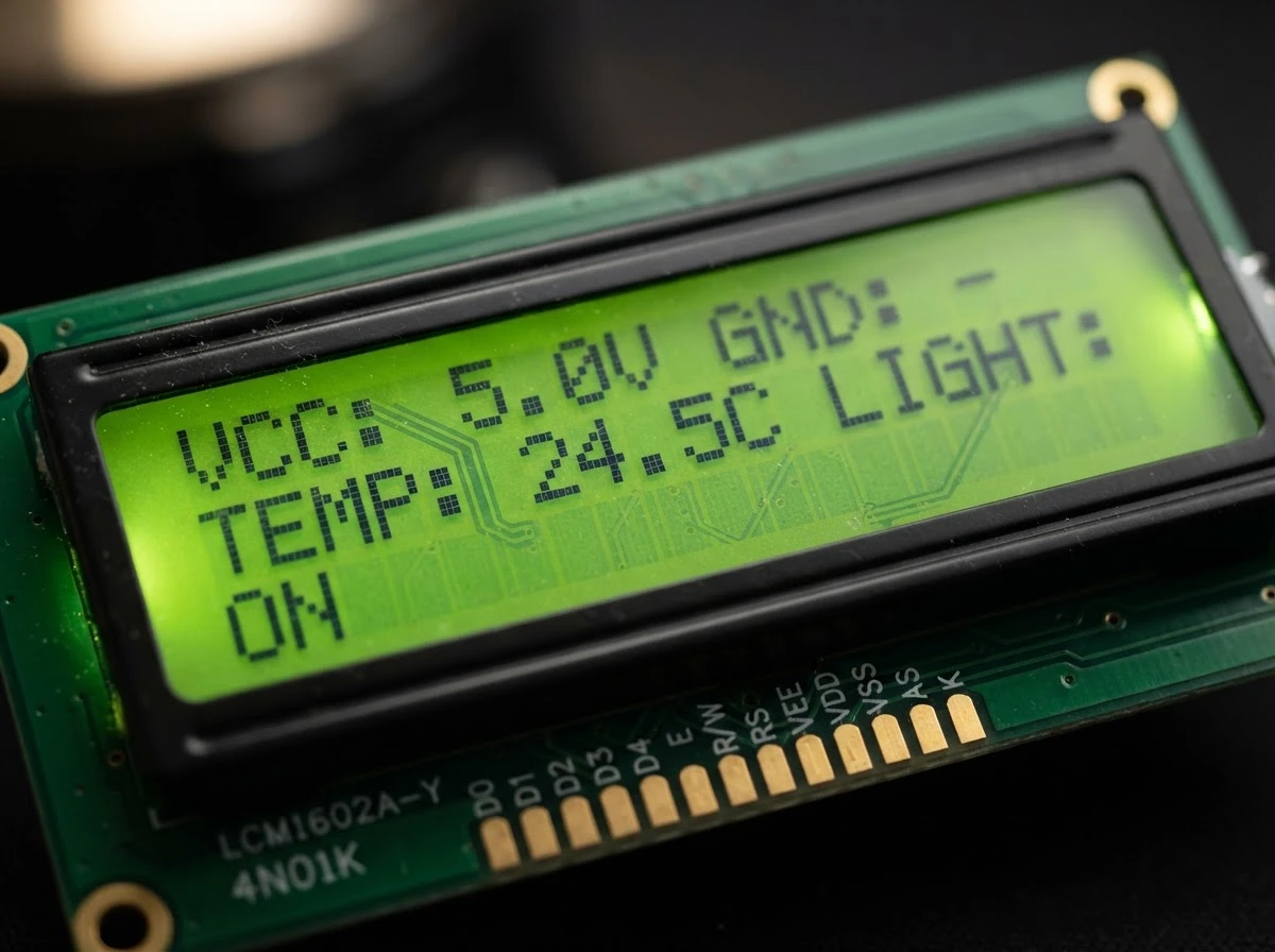 LCD module macro close-up showing pixel detail and backlight