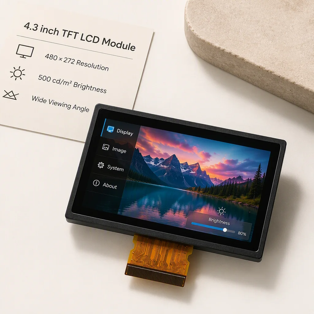 TFT LCD module showing a vivid color demo image