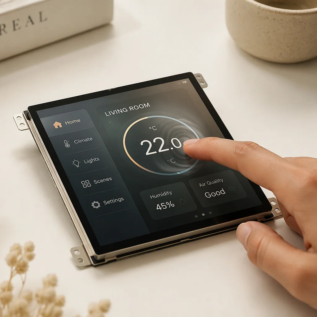 Finger touching a capacitive touch display with a ripple effect